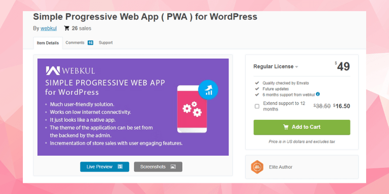 Semplice applicazione Web progressiva (PWA) per WordPress di Webkul