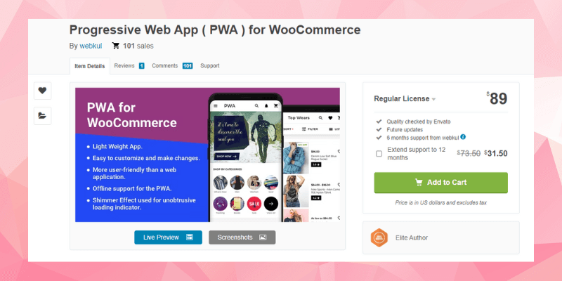 PWA per WooCommerce di Webkul