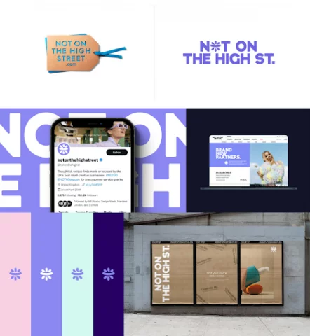 Nie na głównych ulicach - używa chłodniejszych kolorów, takich jak fioletowy i niebieski, i umieszcza logo w kształcie kulki z przędzy jako „o” w „nie”.