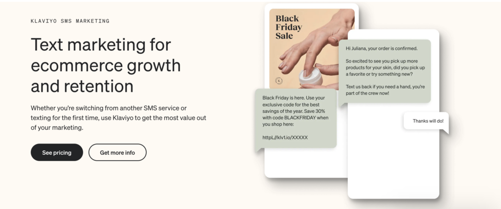 Captura de pantalla de la página de inicio de Klaviyo