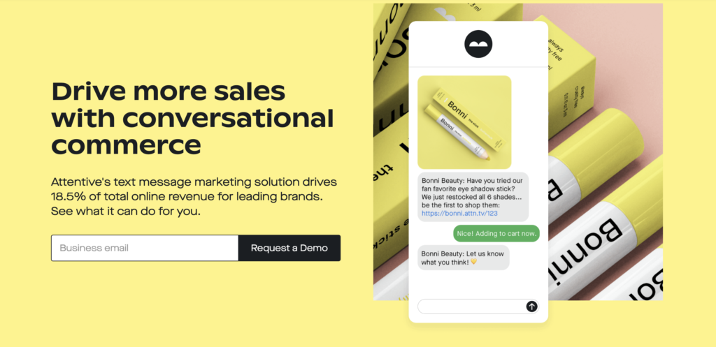 captura de pantalla de la página de inicio de Attentive