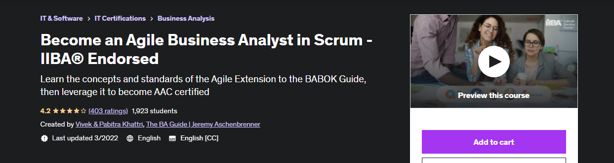 Conviértase en un analista empresarial ágil en Scrum Udemy