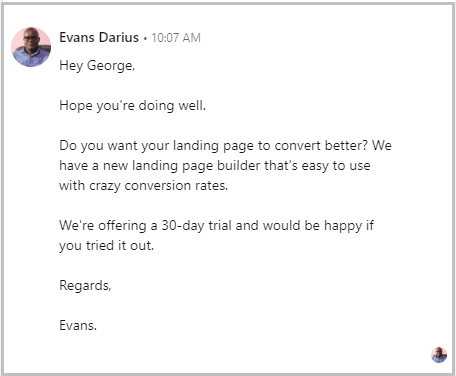 コールド リンクイン メッセージの悪い例