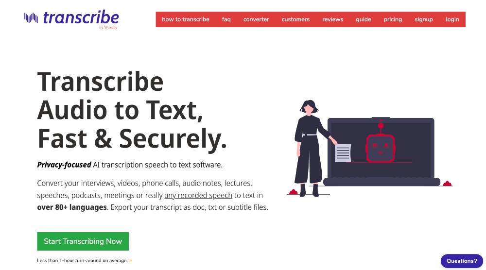 Домашняя страница услуг Transcribe