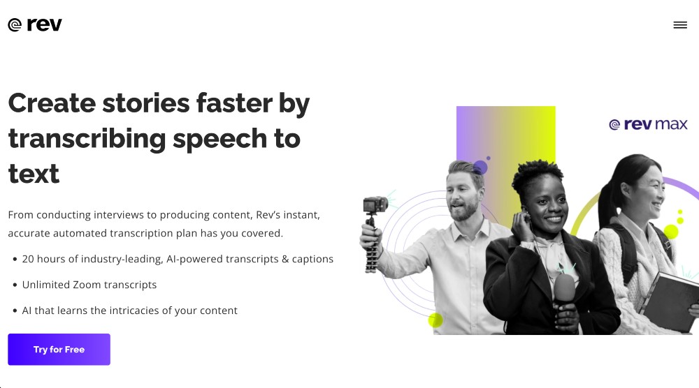 Домашняя страница услуг транскрипции Rev