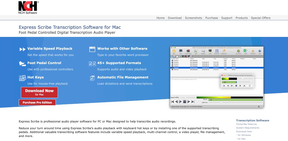 Домашняя страница программного обеспечения Express Scribe