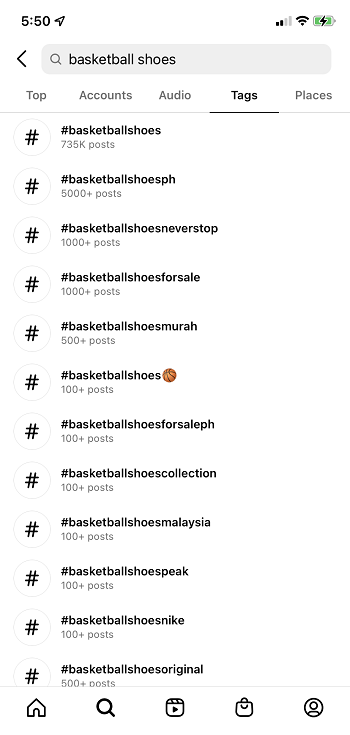 Exemplu de căutare pe Instagram