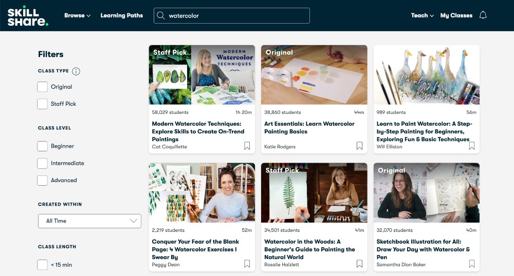 Interfață de utilizator Skillshare