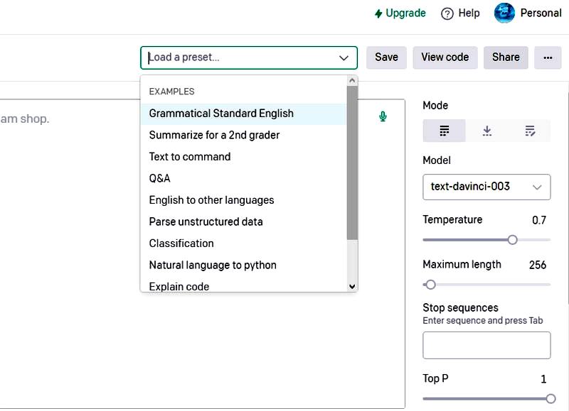 GPT-3-Teren de joacă