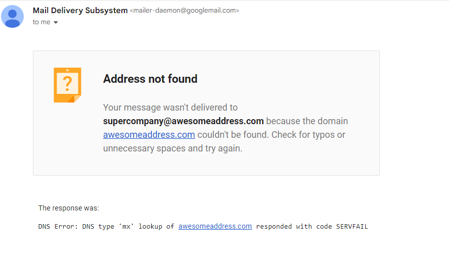 email hard bounce non trovata