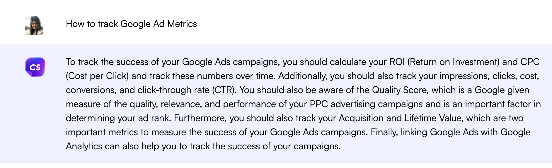 Seguimiento de las métricas de anuncios de Google en Chatsonic - Cómo usar ChatGPT