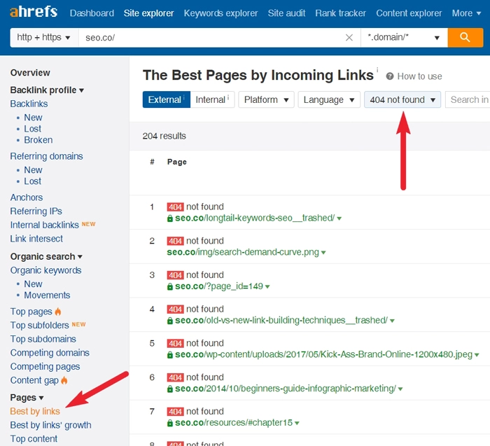 Narzędzie do sprawdzania uszkodzonych linków Ahrefs