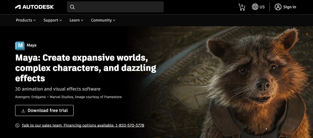 AutoDesk Maya web sitesi
