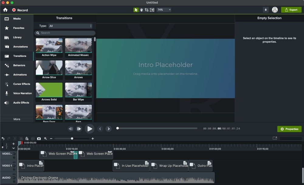 Interface utilisateur Camtasia