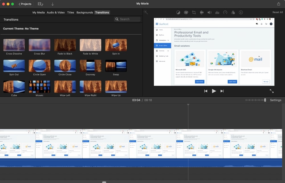 Interface utilisateur iMovie