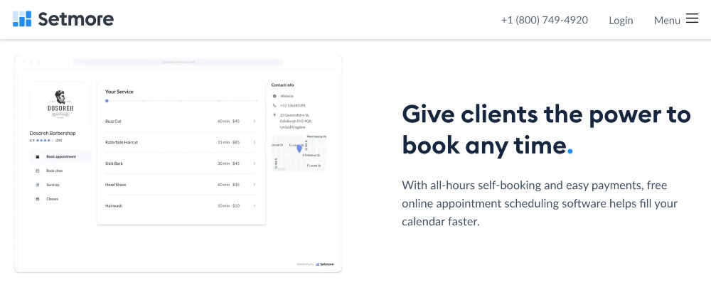 Setmore ユーザー インターフェイス
