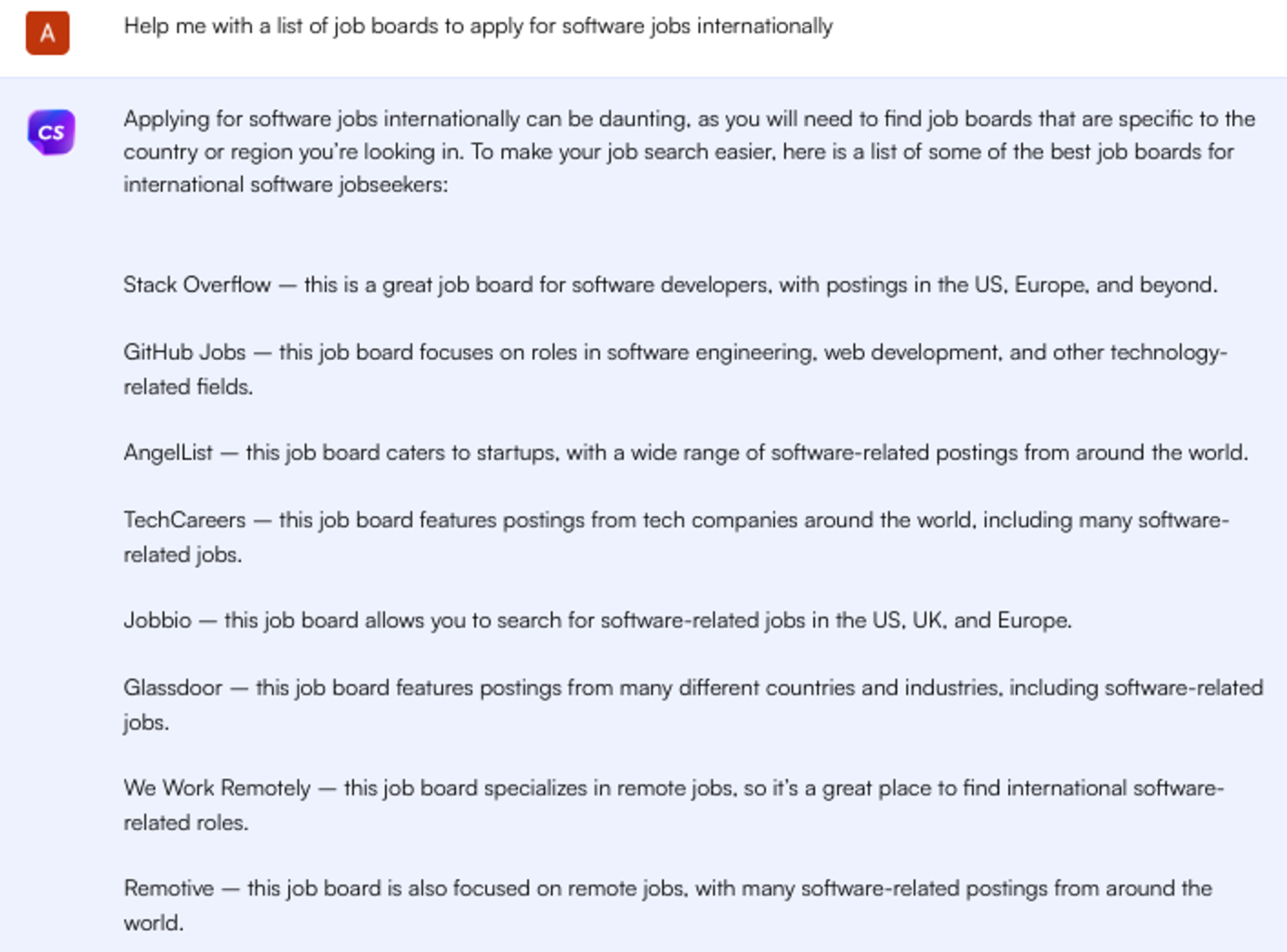 ข้อความแจ้ง ChatGPT สำหรับเว็บไซต์หางานระหว่างประเทศ - การค้นหางาน