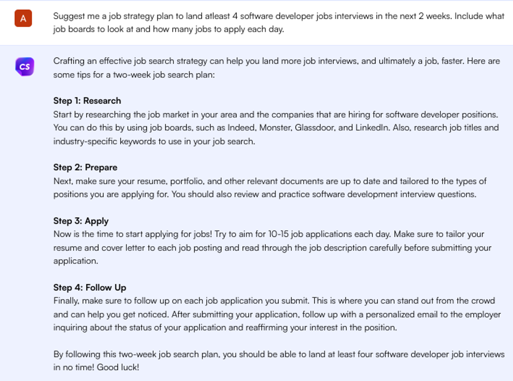 ข้อความแจ้งเตือน ChatGPT สำหรับเคล็ดลับการสมัครงาน - การค้นหางาน