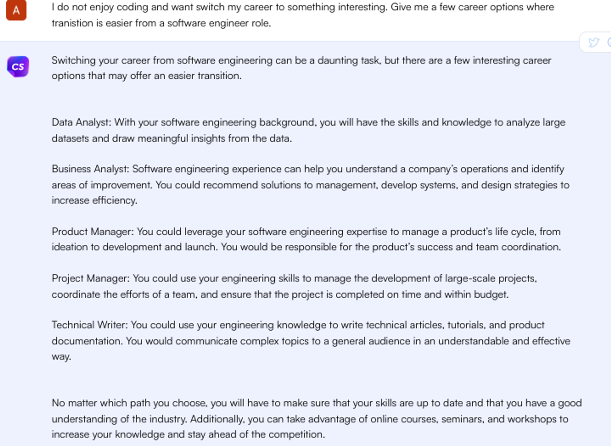 ChatGPT พร้อมรับคำแนะนำในการเปลี่ยนอาชีพ - ค้นหางาน