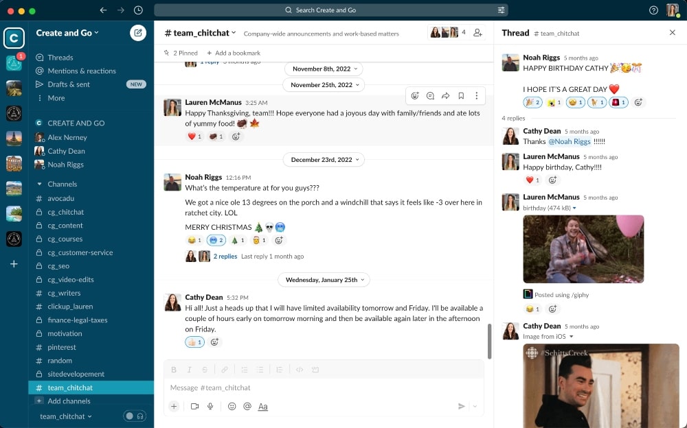 Slack のユーザー インターフェイス