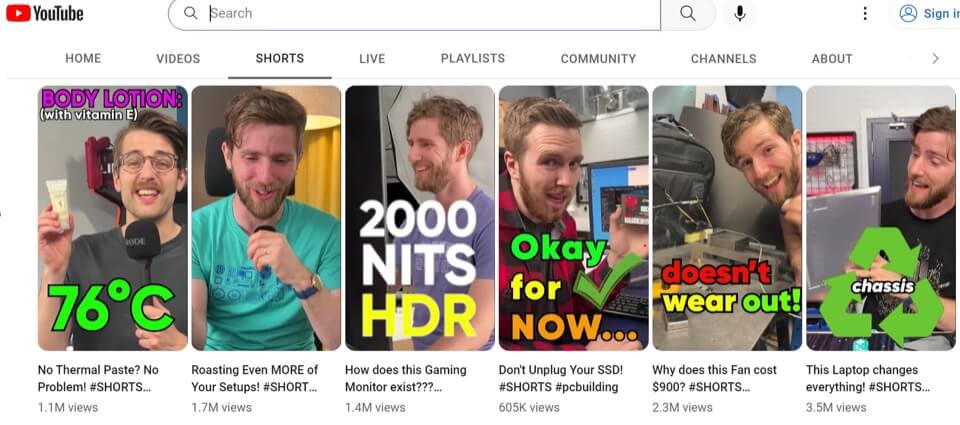 YouTube 短片的縮略圖