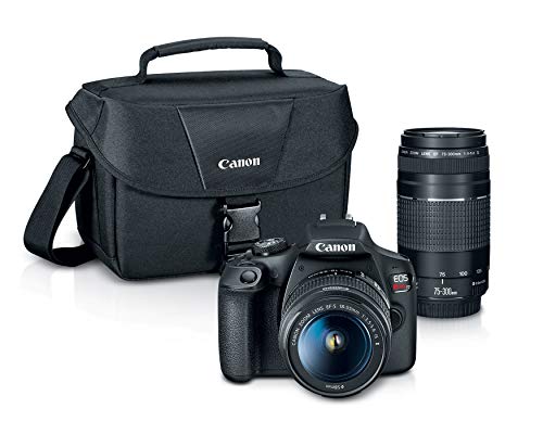 캐논 EOS Rebel T7 DSLR 카메라|2 렌즈 키트 + EF18-55mm + EF 75-300mm 렌즈, 블랙