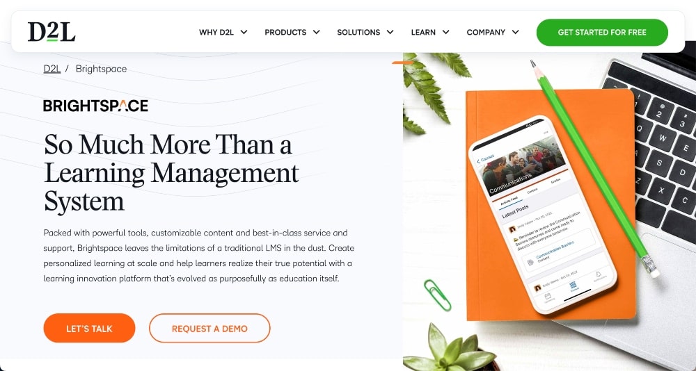 D2L ブライトスペースの Web サイト