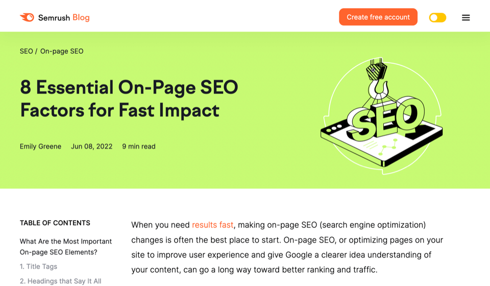 Semrush 博客的標題和介紹截圖