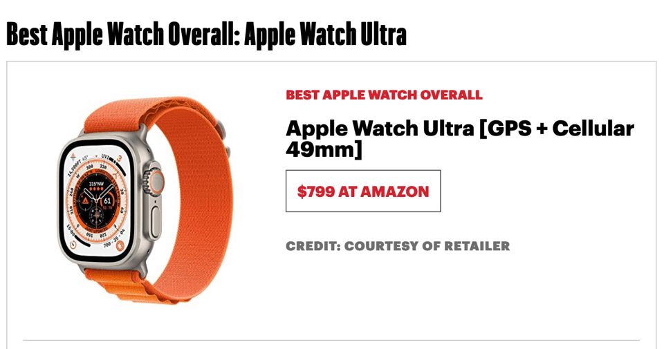亞馬遜售價 799 美元的 Apple Watch Ultra 截圖