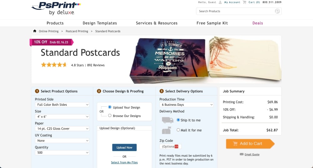 Pedido de cartão postal PsPrint