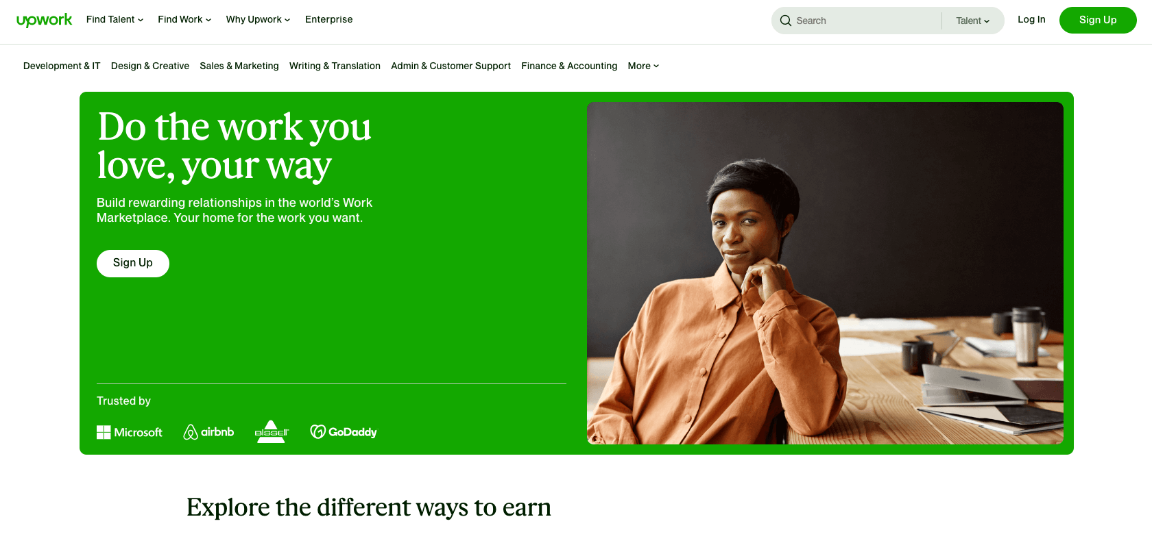 Página inicial do Upwork