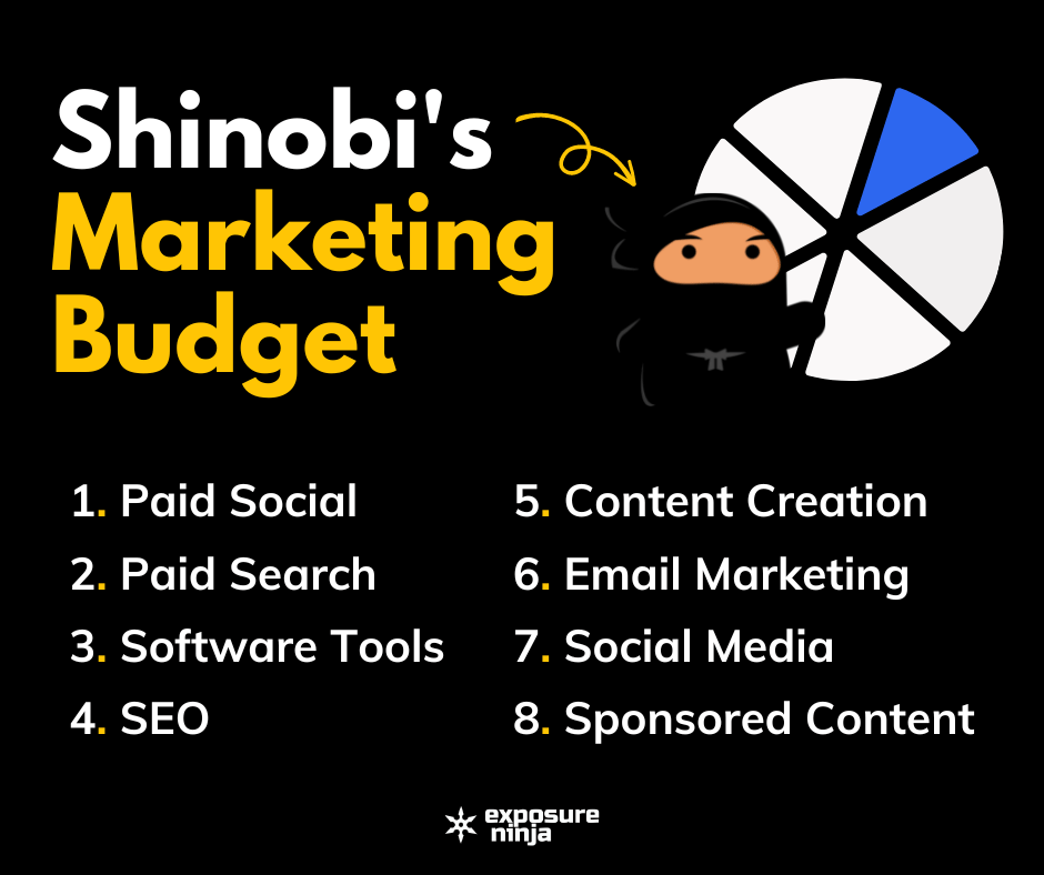 Infografică care oferă un exemplu de buget de marketing digital împărțit între canale.