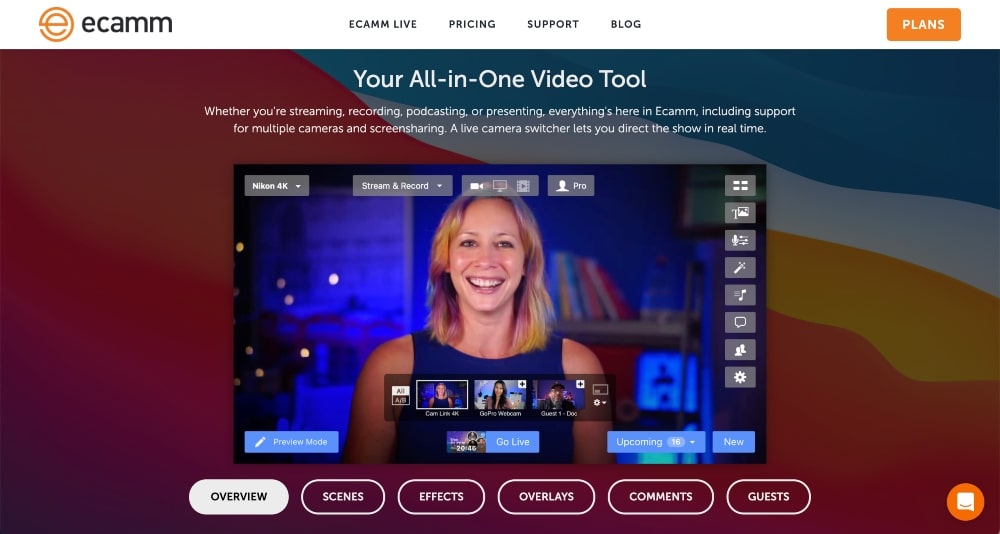 ميزات البث المباشر لـ ecamm