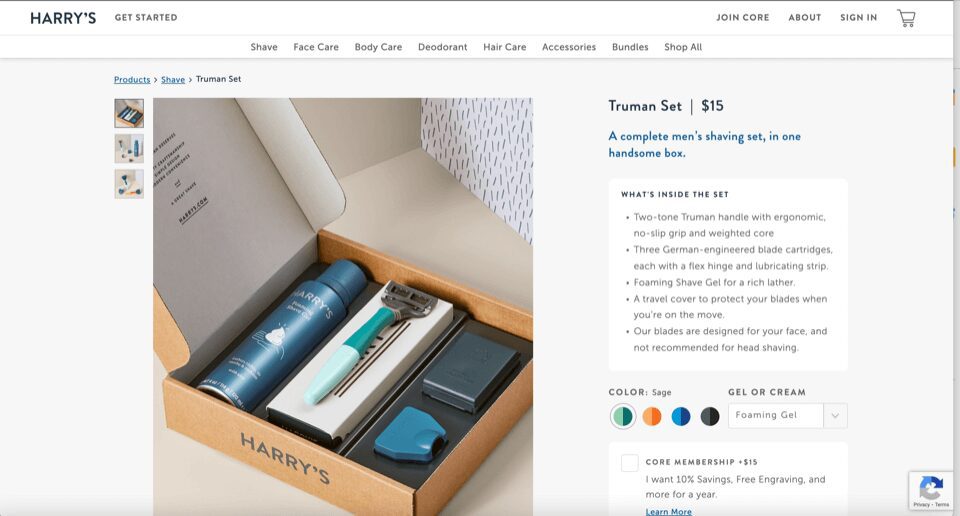 Paczka żelu do golenia i maszynki do golenia od Harry’ego