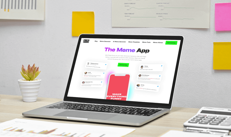 Macbook Mockup con note adesive nel muro