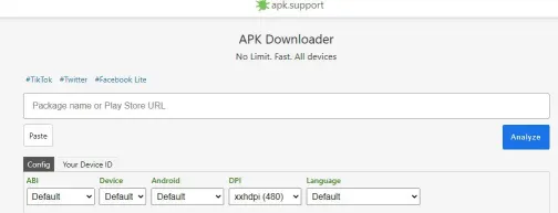 วาง URL ของ Play Store ของ APK แล้วคลิกที่ปุ่มวิเคราะห์เพื่อดาวน์โหลด apk จาก google play