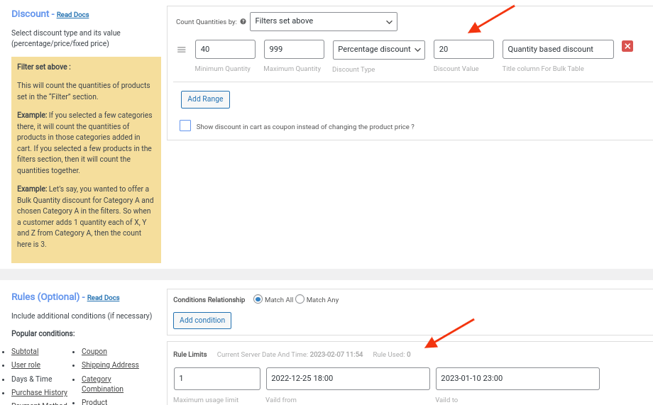 scenariul 6 - Reduceri de cantitate pentru anumite perioade de timp
