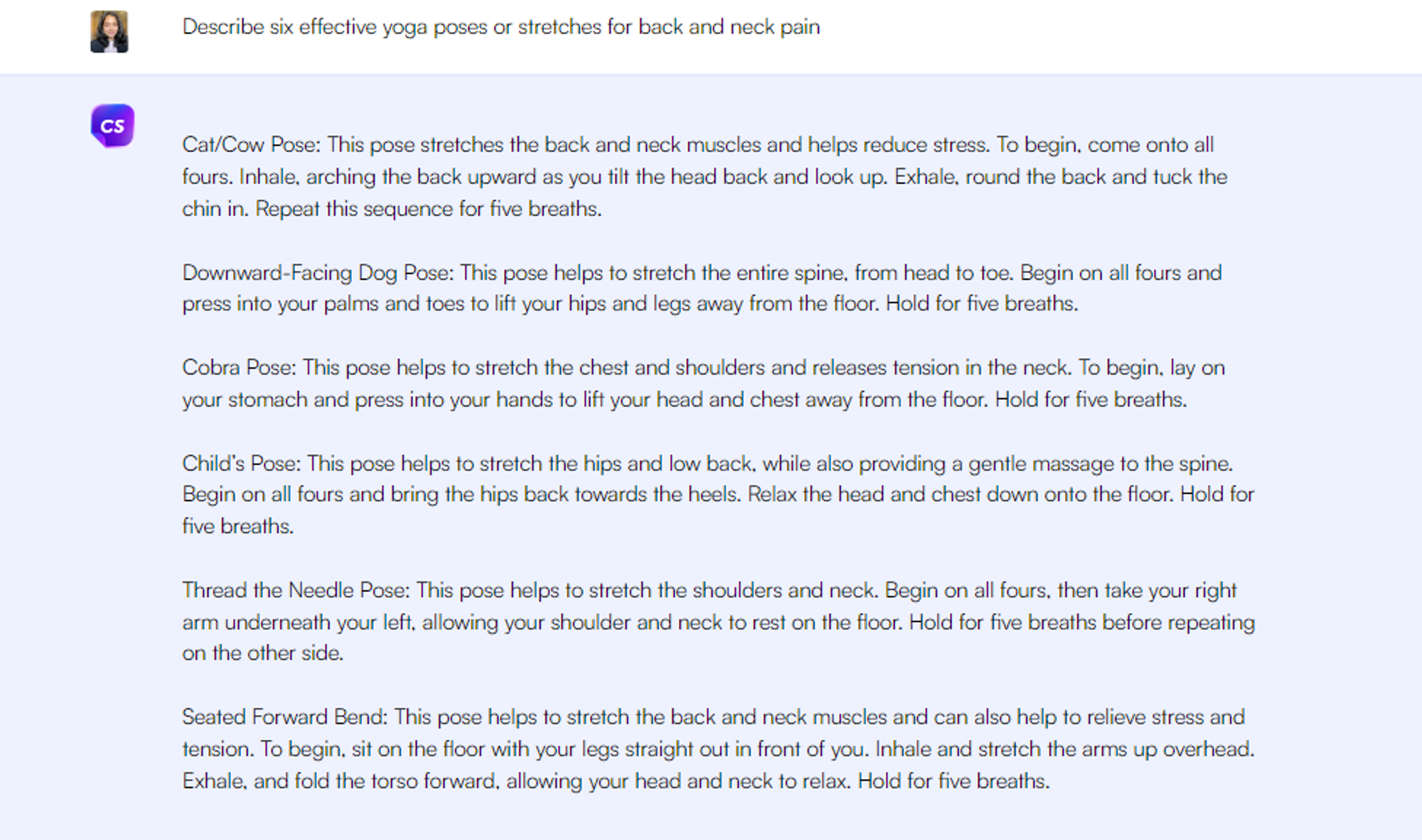 Pose yoga - petunjuk ChatGPT