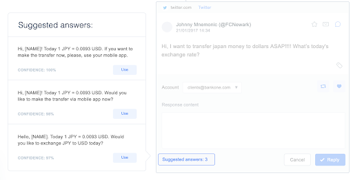 exemplu de asistență pentru clienți sentione AI