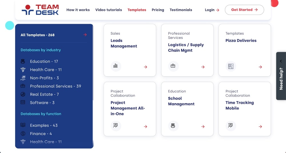 เทมเพลตฐานข้อมูล TeamDesk