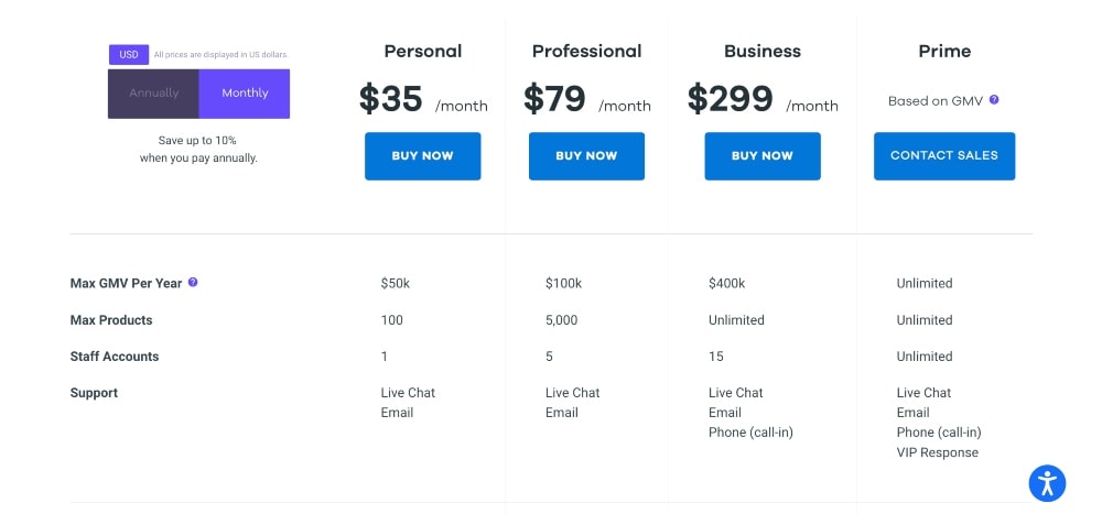 Planes de precios Volusion