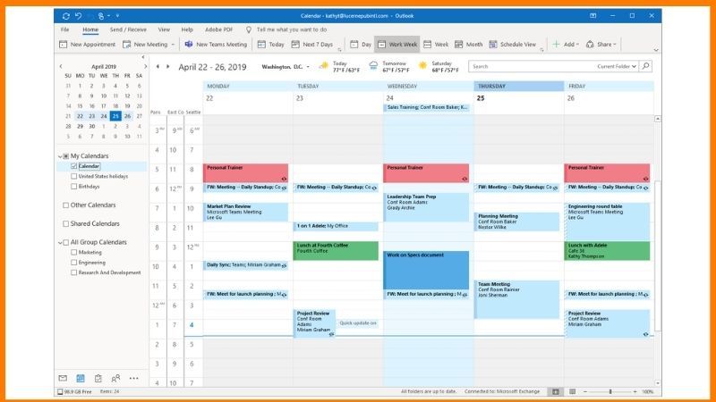 تطبيق تقويم Microsoft Outlook