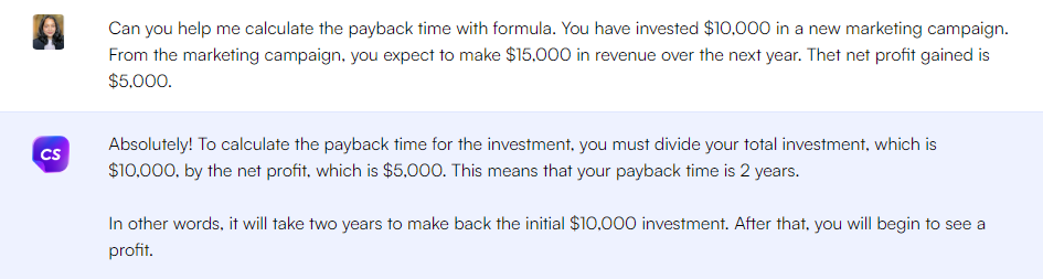 ChatGPT พร้อมท์ให้คำนวณเวลาคืนทุน - ChatGPT พร้อมต์สำหรับเมตริกการตลาด