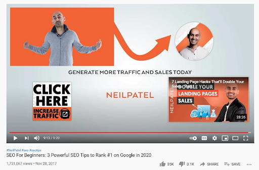 Exemplo de telas finais do Youtube Neil Patel