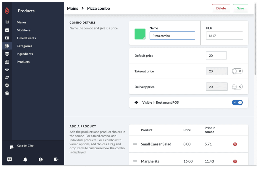 Gestione menu POS ristorante Lightspeed.
