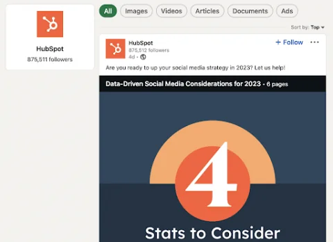 Postarea Hubspot pe LinkedIn asociată