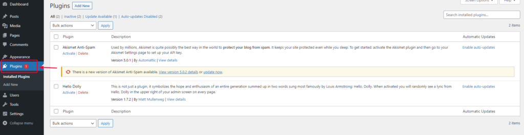 Klik Plugin dari Bilah Menu Kiri.
