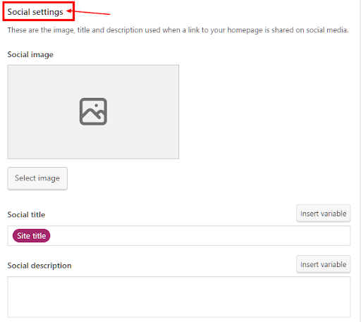 Pengaturan sosial - Menambahkan gambar, judul, dan deskripsi sosial bermanfaat bagi kami saat berbagi tautan beranda di platform sosial.