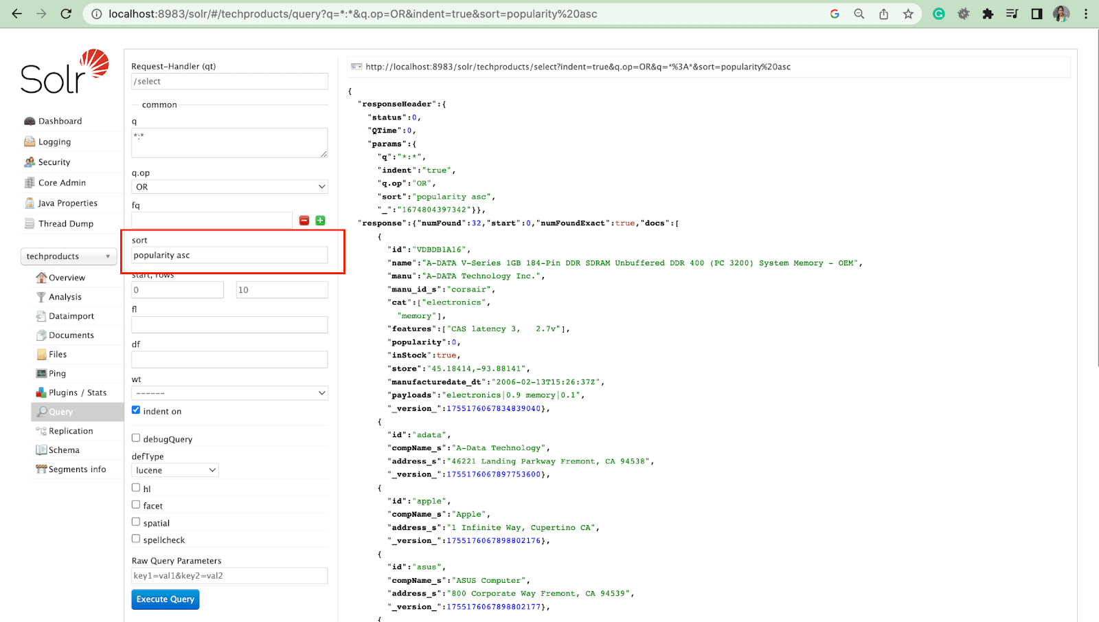 parametrul de sortare