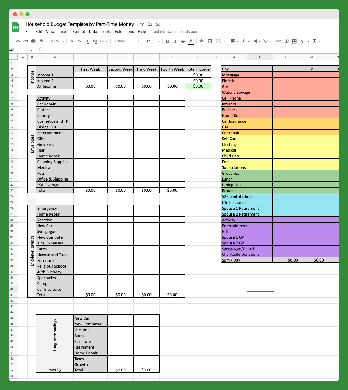 Templat Anggaran Rumah Tangga dengan Uang Paruh Waktu